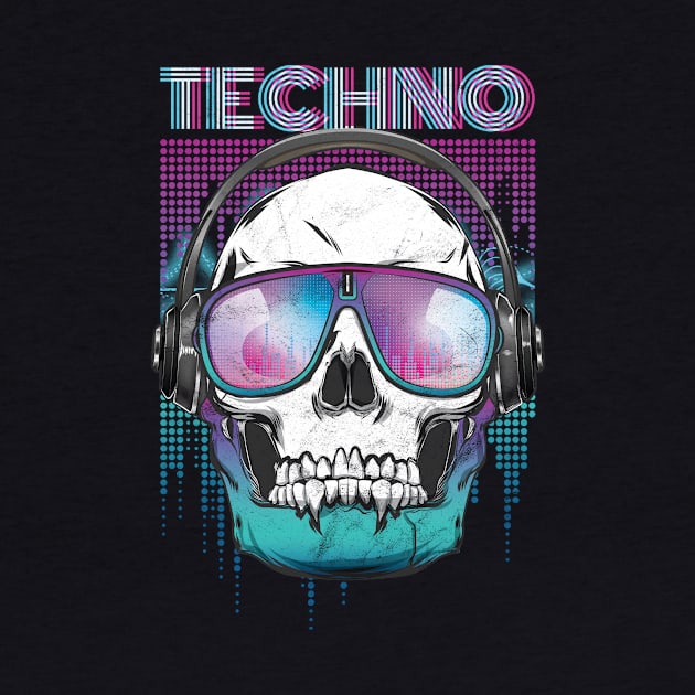 Techno Cool Skull Head by avshirtnation